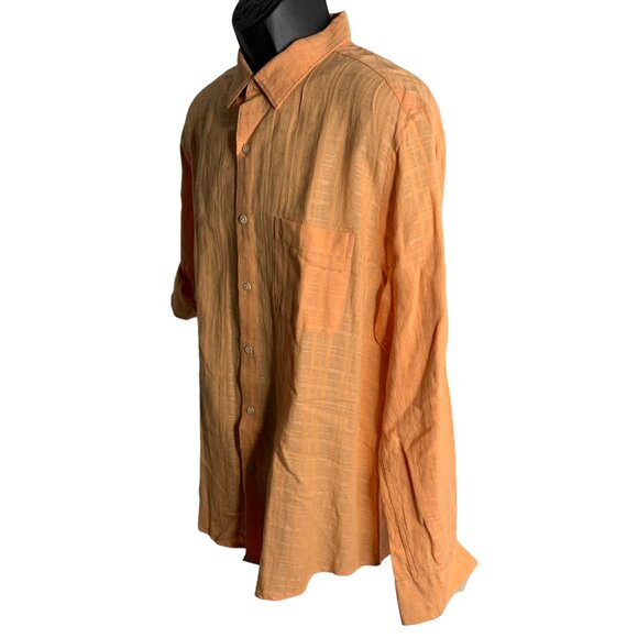 Tasso Elba Island Linen Blend Button Up Shirt XL Orange Roll Tab Sleeve Pocket - Picture 3 of 6
